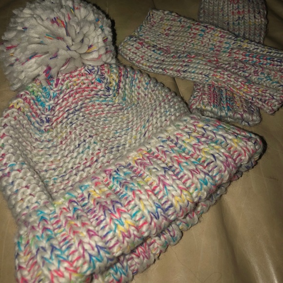 HAT ATTACK hat mittens chunky knit rainbow - Picture 2 of 4